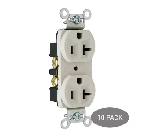 Pass and Seymour 20 Amp 125-Volt Commercial Grade Backwire Duplex Outlet, Light Almond (10-Pack) - 91007095728