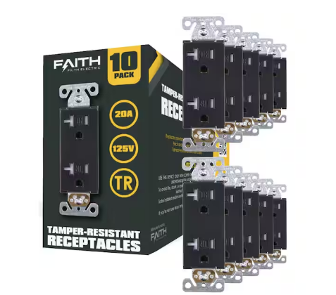 20 Amp 125-Volt Tamper-Resistant NEMA5-20R Wall Mount Duplex Outlet UL Listed in Black (10-Pack) - 91007334920