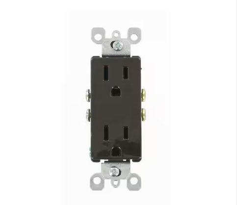 Decora Plus 15 Amp Industrial Grade Self Grounding Duplex Surge Outlet, Brown