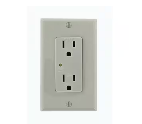 Decora Plus 15 Amp Industrial Grade Self Grounding Duplex Surge Outlet, Gray