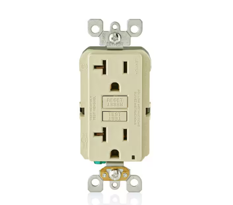 20 Amp 125-Volt NEMA 5-20R SmartlockPro 2-Pole Residential Grade Duplex GFCI Outlet with LED, Ivory - 91002198866