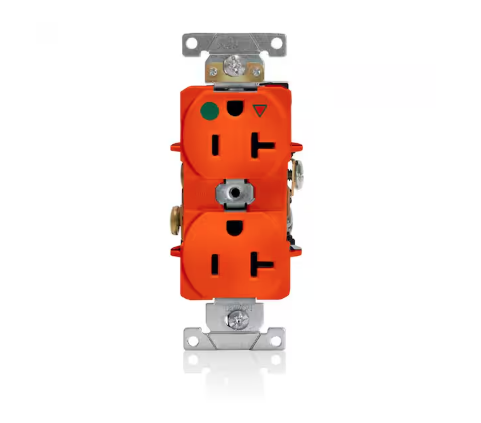 20 Amp Hospital Grade Extra Heavy Duty Isolated Ground Duplex Outlet, Orange