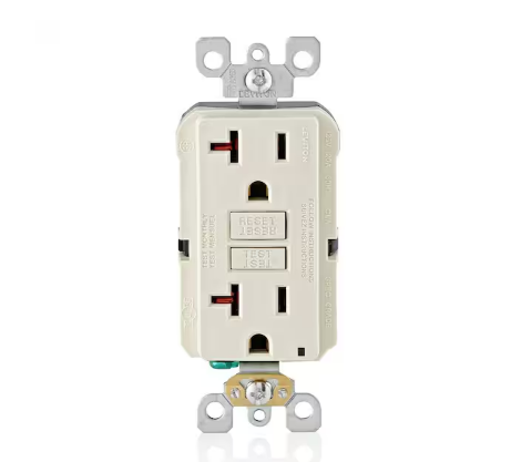 20 Amp 125-Volt NEMA 5-20R SmartlockPro 2-Pole Duplex GFCI Outlet with LED, Light Almond - 91002187277