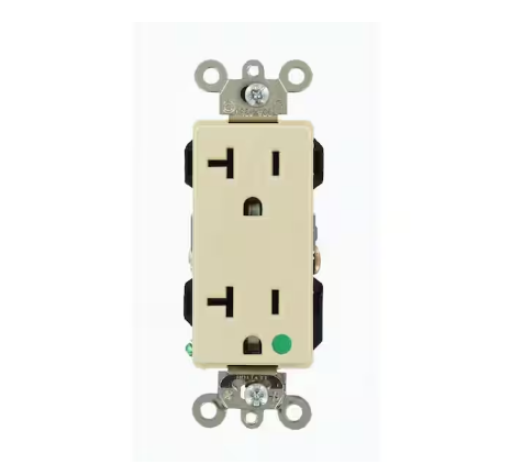 Decora Plus 20 Amp Hospital Grade Extra Heavy Duty Self Grounding Duplex Outlet, Ivory