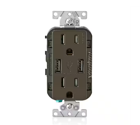 3.6A USB Dual Type A In-Wall Charger with 15 Amp Tamper-Resistant Outlets, Brown - 91002787601