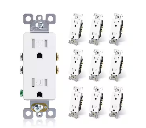 Decorative 15-Amp 125-Volt Residential Grade Self Grounding Tamper Resistant Duplex Outlet, White (10-Pack) - 91006547743