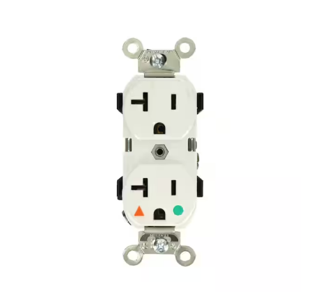 20 Amp Hospital Grade Extra Heavy Duty Isolated Ground Duplex Outlet, White