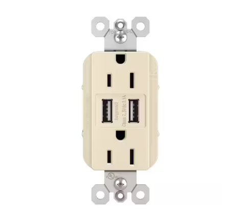 radiant 15 Amp 125 Volt Duplex Outlet with 3.1 Amp USB, Light Almond - 91007095602