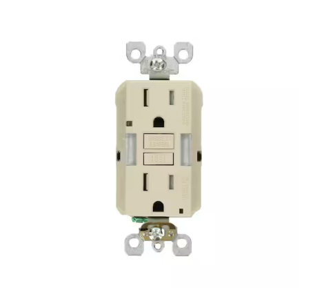 15 Amp Self-Test SmartlockPro Combo Duplex Guide Light and Tamper Resistant GFCI Outlet, Light Almond - 91001370945