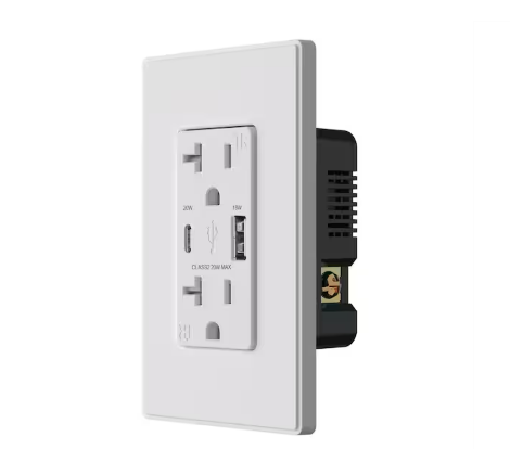 20W USB Wall Outlet with Type A and Type C USB Ports for Power Delivery and Quick Charge, w/Wall Plate, White(1 Pack) - 91009271646