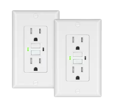 White 15 Amp Tamper Resistant GFCI Outlet Receptacle with LED Indicator, Decorative Wallplate Included (2-Pack) - 91012054751