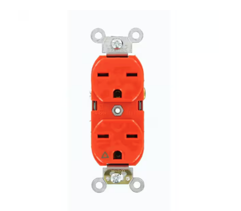 15 Amp Industrial Grade Heavy Duty Isolated Ground Duplex Outlet, Orange