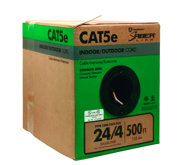 500 ft. Tan 24/4 CAT5e CMR-CMX Indoor/Outdoor Data Cable - 9190973