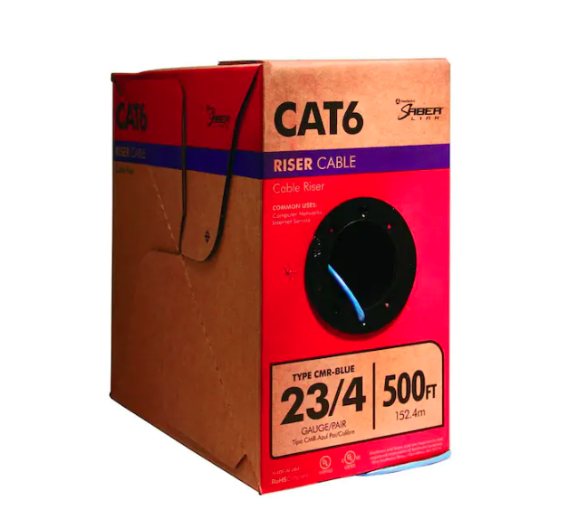 500 ft. Blue 23/4 Solid CU CAT6 CMR (Riser) Data Cable - 9555606