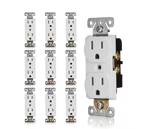 15 Amp 125-Volt Weather and Tamper-Resistant NEMA5-15R Wall Mount Duplex Outlet, White (10-Pack) - 91007019030