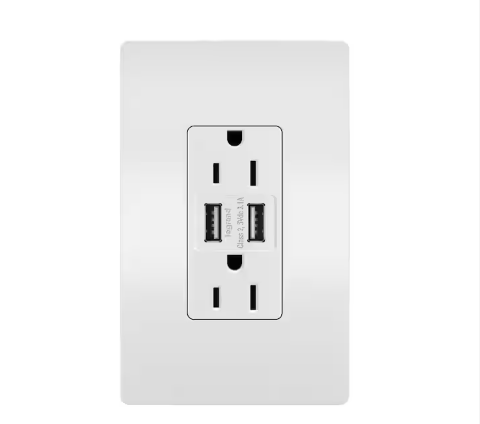 radiant 15 Amp 125-Volt Duplex Outlet with 3.1 Amp USB with Wall Plate, White - 91007572001