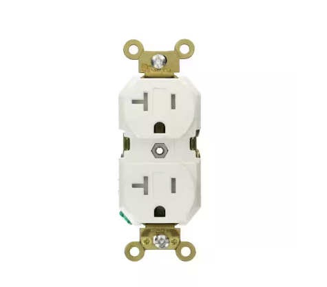 20 Amp Industrial Grade Heavy Duty Tamper Resistant Self Grounding Duplex Outlet, White
