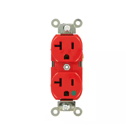 20 Amp Hospital Grade Extra Heavy Duty Self Grounding Illuminated Duplex Outlet, Red