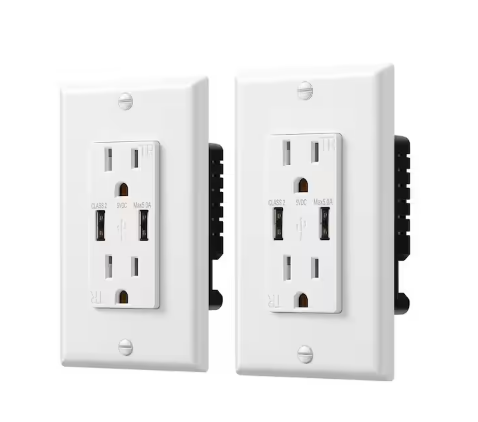 White 15 Amp Tamper Resistant Duplex Outlet with USB-A Charger (2-Pack) - 91011983110