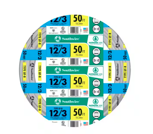 50 ft. 12/3 Gray Solid CU UF-B W/G Wire - 91000053009