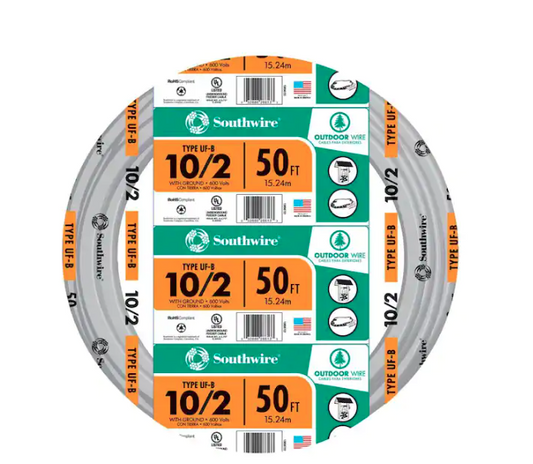 50 ft. 10/2 Gray Solid CU UF-B W/G Wire - 91000053008