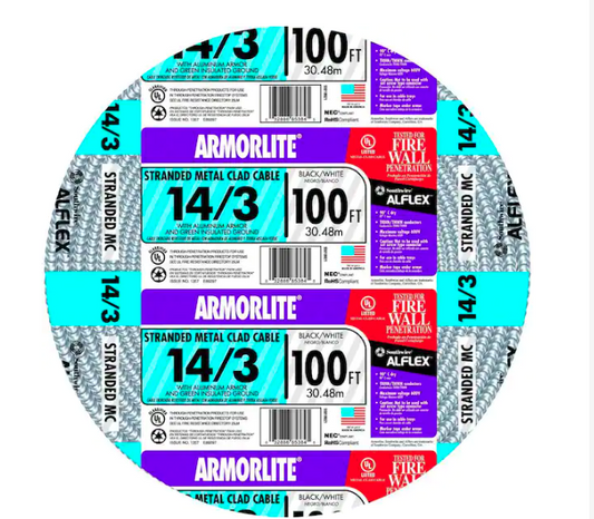 14/3 x 100 ft. Stranded CU MC (Metal Clad) Armorlite Cable - 91000499429