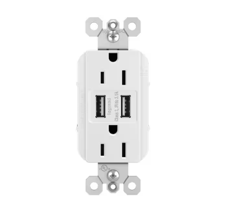 radiant 15 Amp 125-Volt Duplex Outlet with 3.1 Amp USB, White - 91007571998