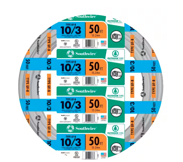 50 ft. 10/3 Gray Solid CU UF-B W/G Wire - 91000053780
