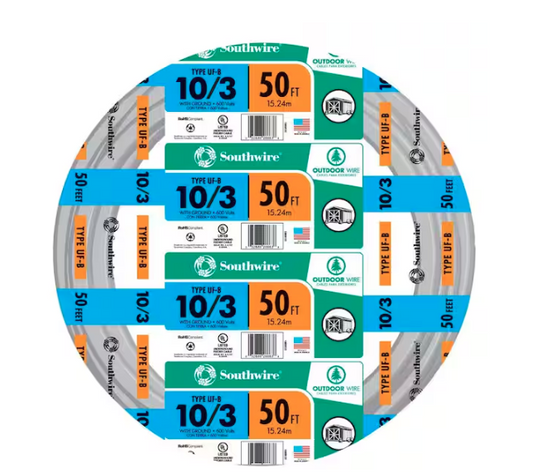 50 ft. 10/3 Gray Solid CU UF-B W/G Wire - 91000053780