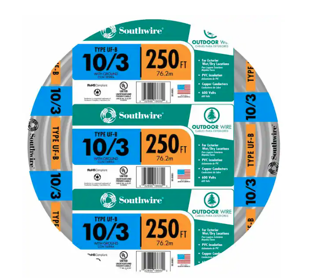 250 ft. 10/3 Gray Solid CU UF-B W/G Wire - 9269093