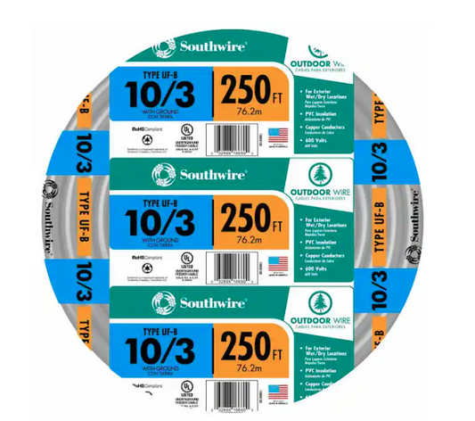 250 ft. 10/3 Gray Solid CU UF-B W/G Wire - 9269093