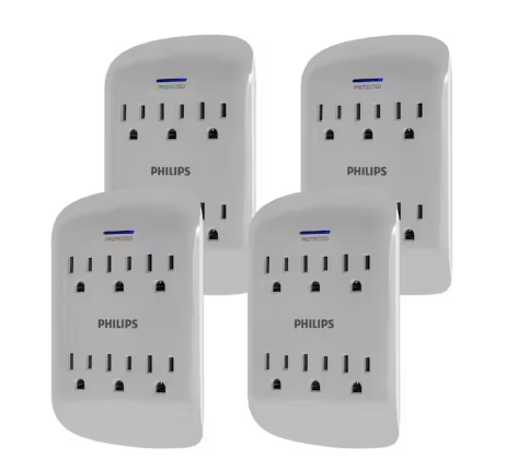 6-Outlet Surge Protector Wall Tap, Gray, (4-Pack) - 91005162731