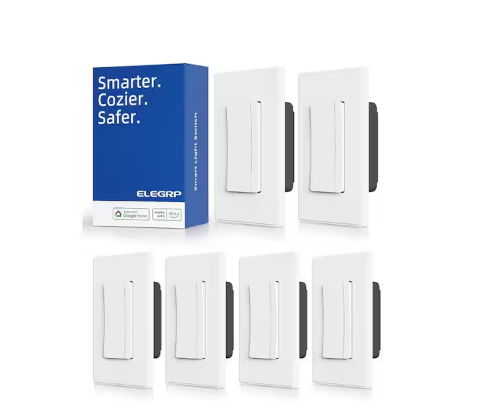 3.75 Amp Smart Single-Pole Illuminated Antimicrobial Rocker Smart Dimmer Light Switch, White (6-Pack) - 91010860260