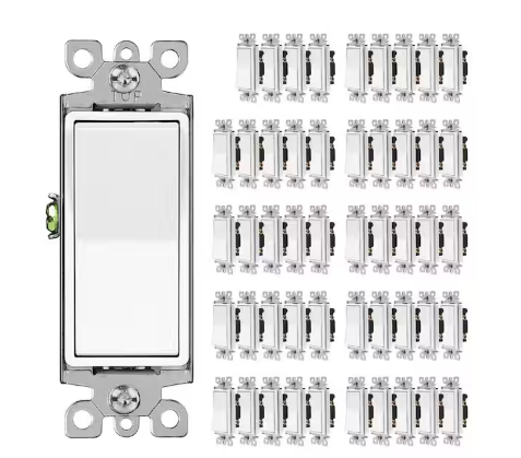 15 Amp 120V/277V 3-Way Single-Pole Decorative Paddle Rocker Light Switch UL Listed in Gloss White, (50-Pack) - 91011948043