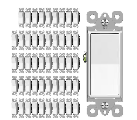15 Amp 120V/277V Single-Pole Decorative Rocker Light Switch Interrupter UL Listed in Matte White, (50-Pack) - 91011948036