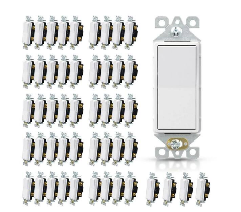 15 Amp Single-Pole Decorative Paddle Rocker Light Switch Matte White (50-Pack) - 91010577846