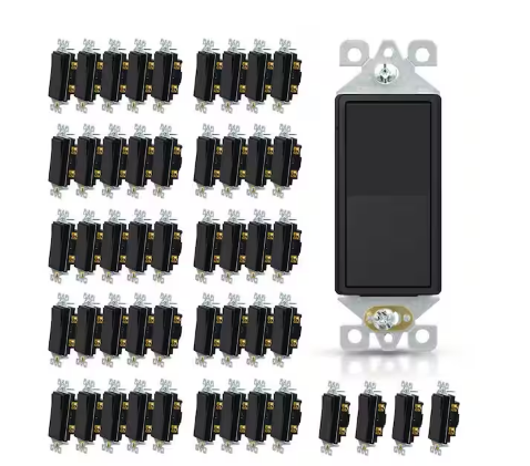 15 Amp Single-Pole Decorative Paddle Rocker Light Switch Matte Black (50-Pack) - 91010577863