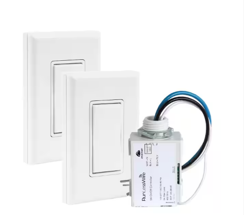 3-Way Wireless and Battery-Free Switch Kit For Lights (Includes 2 Single Rocker Switches and 1 Receiver) - 91006775527