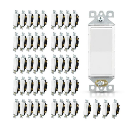 15 Amp Single-Pole Decorative Paddle Rocker Light Switch White (50-Pack) - 91010577828