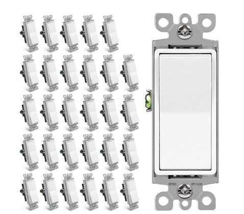 15 Amp Single-Pole Illuminated Antimicrobial Rocker Light Switch, White 30-Pack 120/277V UL Listed - 91010997129