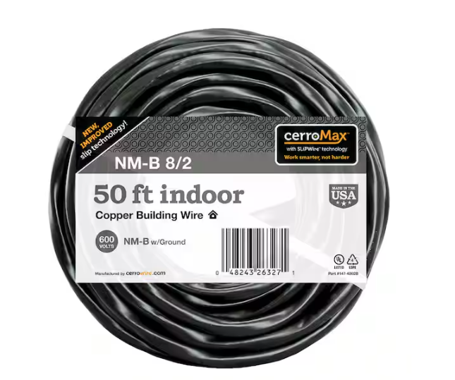 50 ft. 8/2 Black Stranded CerroMax SLiPWire CU NM-B with G Wire - 91002352602