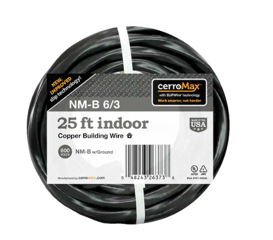 25 ft. 6/3 Black Stranded CerroMax SLiPWire Copper NM-B Wire