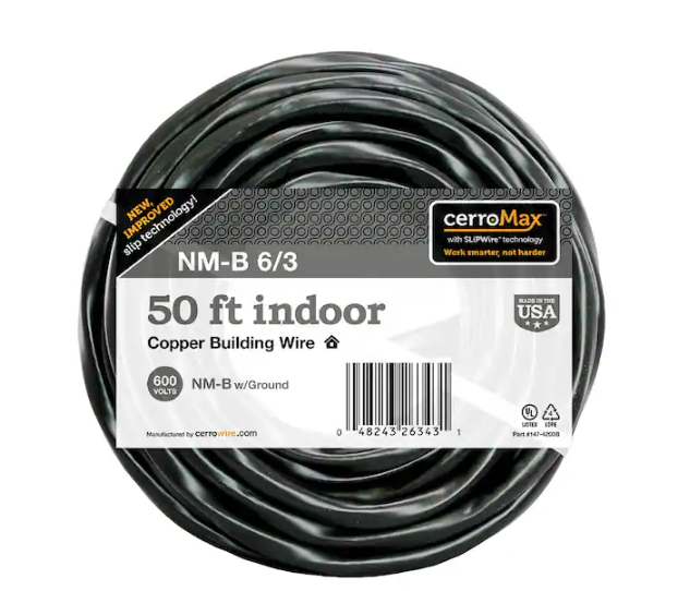 50 ft. 6/3 Black Stranded CerroMax SLiPWire Copper NM-B Wire - 9165258