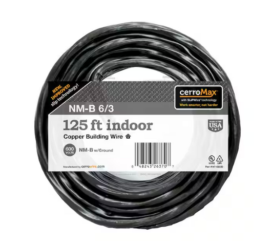 125 ft. 6/3 Black Stranded CerroMax SLiPWire Copper NM-B Wire