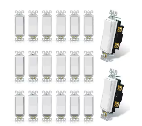 15 Amp Single-Pole Decorative Paddle Rocker Light Switch Matte White (20-Pack) - 91010577840
