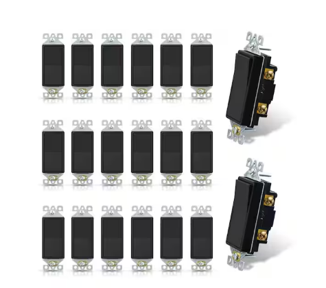15 Amp Single-Pole Decorative Paddle Rocker Light Switch Matte Black (20-Pack) - 91010577860