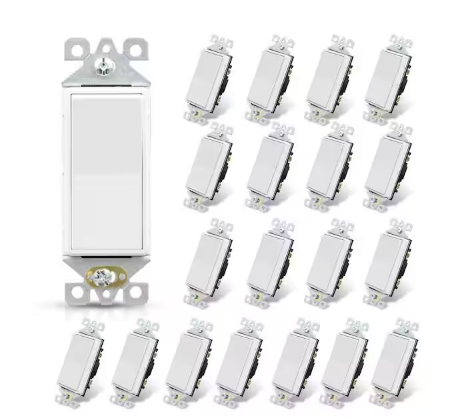 15 Amp Single-Pole Decorative Paddle Rocker Light Switch White (20-Pack) - 91010577823