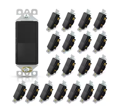 15 Amp Single-Pole Decorative Paddle Rocker Light Switch Glossy Black (20-Pack) - 91010577850