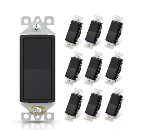 15 Amp Single-Pole Decorative Paddle Rocker Light Switch in Matte Black (10-Pack) - 91010701006