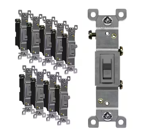 15-Amp Single Pole Grounding Screw Toggle Light Switch in Gray (10-Pack) - 91010701007